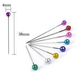 Agulhas de cabeça redonda pérola para fazer vestidos, pinos retos, posicionamento, ferramentas de costura coloridas, DIY, 38cm, 100pcs por caixa - Image 3
