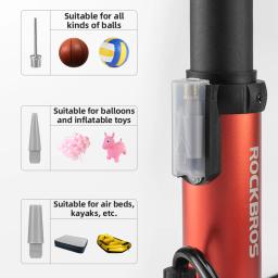 Rockbros bicicleta bomba de alta pressão da bicicleta bomba av/fv inflator ar portátil pé bomba mtb bicicleta acessórios - Image 3
