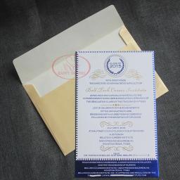 Convite de formatura alta qualidade branco e elegante, cartão de papel de algodão 900gsm, com papel-alumínio azul real e dourado, hi1158, 100 peças - Image 6