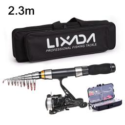 Lixada carretel da vara de pesca combo kit completo com 2.1m 2.3 varas de pesca telescópica 2 pçs molinetes conjunto com ganchos iscas macias saco - Image 2