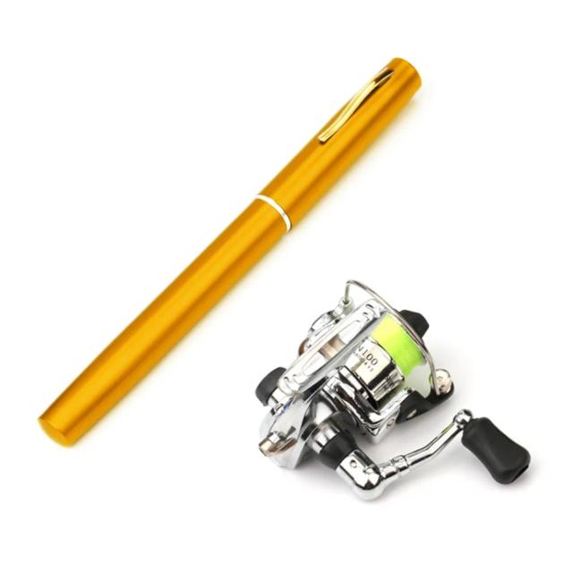 Conjunto Portátil de Pesca: Mini Caneta de Bolso com Vara de Alumínio, Isca e Carretel, 1m/1.4m
