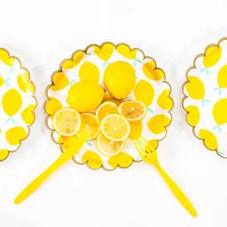Decorações de festa com tema de limão para aniversário de crianças, decoração de festa de casamento, bandeja com bronze, copo de papel, garfo e colher - Image 1