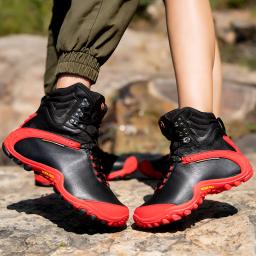 Botas de caminhada de inverno dos homens de couro de vaca para mulheres ao ar livre à prova dwaterproof água treeking sapatos de neve escalada montanha caça tênis caminhada - Image 3