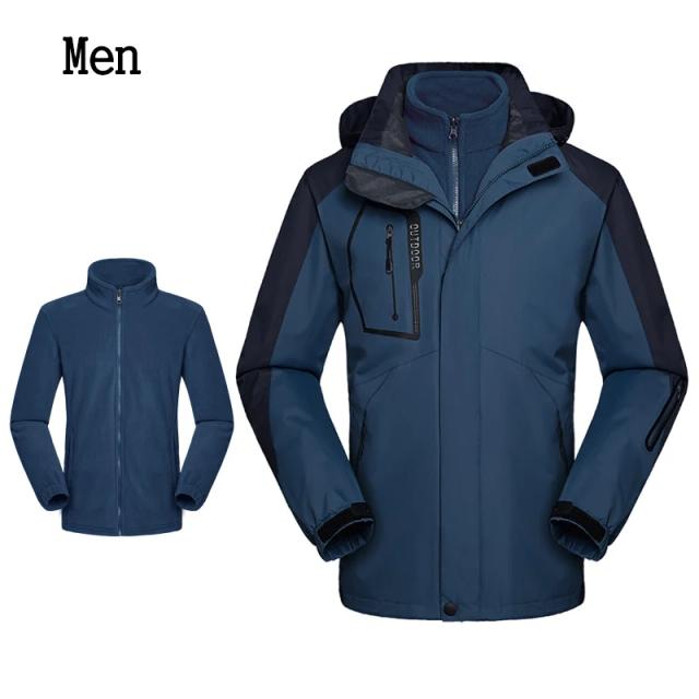 Jaqueta Impermeável 3 em 1 para Homens e Mulheres - Casaco Corta-Vento com Capuz Ideal para Acampamento, Caminhadas e Pesca em Outono e Inverno, disponível em Tamanhos Grandes.