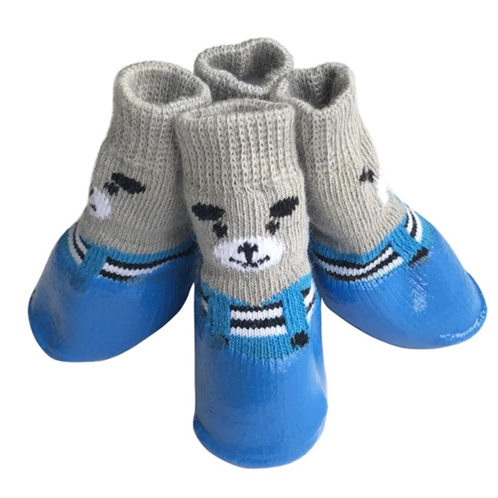 Meias antiderrapantes impermeáveis para cães e gatos, sapatos quentes para animais, botas de chuva e neve, cachorro pequeno e grande chihuahua inverno, 4 pçs/set - Image 1