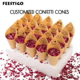 Confetes em cone personalizado, com pétalas de flor de rosa seca, biodegradável, 100% natural, decoração de festas de casamento - Image 1