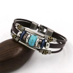 Pulseira de Couro Retro Multi Camadas para Homens e Mulheres, Pedra Natural, Acessórios de Liga, Tendência Jóias, Presente Amizade, Novo Design - Image 4