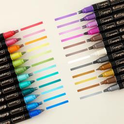 Conjunto de canetas de desenho com pontas duplas, 12/24 cores, metálicas, pérola, arte, marcadores metálicos, conjunto de canetas para desenho - Image 3