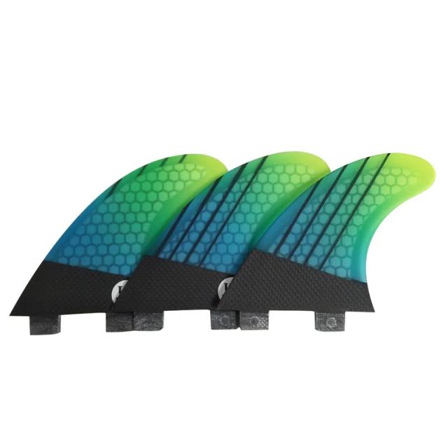 Surf Double Tabs Fins em Fibra de Vidro Honeycomb com Designs Verde e Preto para Melhor Performance na Prancha
