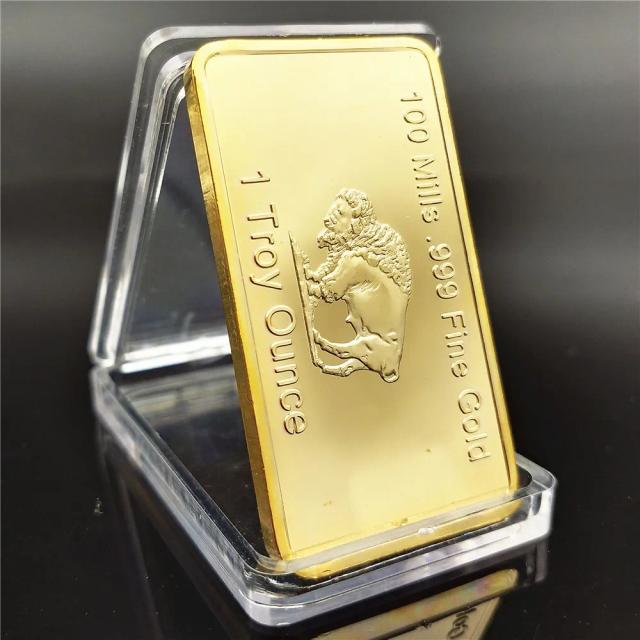 Barra de Ouro Puro 24K Banhada a Ouro Buffalo Bullion 1 Onça Troy