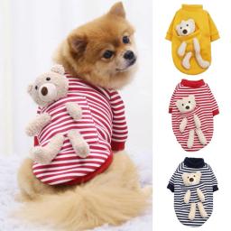 Roupas de inverno para cachorro de estimação, moda de bolso, urso, listras, moletom para animais de estimação, mantém o calor da pomerania, roupa para cães pequenos, 1 peça - Image 1