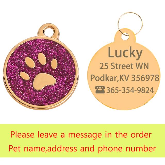 Etiqueta Personalizada em Metal para Identificação de Animais de Estimação com Nome e Telefone Gravados em Ouro