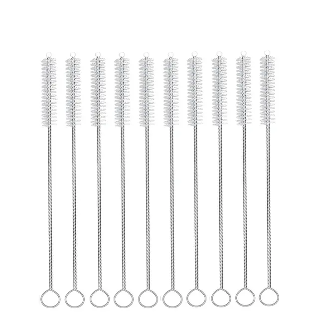 Kit Completo de Escovas de Limpeza para Palhas e Tubos - 10 Peças com Nylon e Aço Inoxidável, Punho Longo