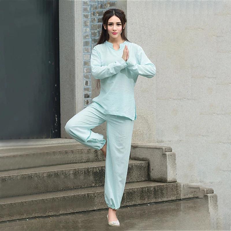 Conjunto esportivo feminino folgado, roupa esportiva respirável em linho com cintura alta para ioga e treino fitness - Image 1