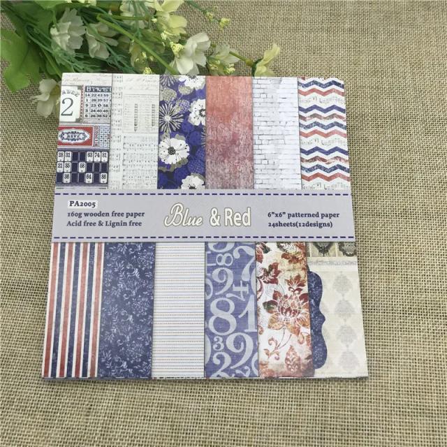 Papel de Scrapbooking Jardim: 24 Folhas 6"x6" em Azul e Vermelho para Artesanato