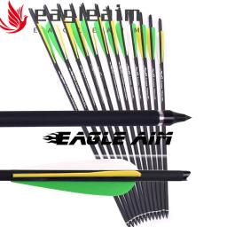 6/9/12/24 pçs 13 16 17 18 20 polegadas setas de carbono tiro com arco wt verde amarelo penas coluna 400 bolas de besta para caça tiro com arco - Image 1