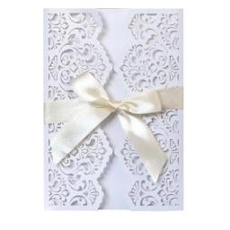 Convites de casamento 50 peças, elegante flor corte a laser cartão de convites de casamento cartão de renda de bolso personalizar convites cartão impressão decoração de festa - Image 2