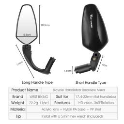 Espelho retrovisor para guidão de bicicleta west biking, espelho retrovisor de espelho com cabo longo e curto para bicicleta de trilha e mtb, acessórios para ciclismo - Image 6