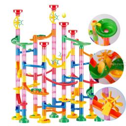 Blocos de construção de pista de corrida de mármore crianças labirinto 3d bola rolo brinquedo diy conjunto de montanha-russa de corrida de mármore 80/105/109/133pc presente de natal - Image 1