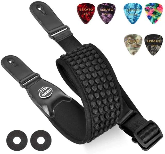 Cinto de Guitarra Ajustável LEKATO-LGS-1 com Enchimento 3D em Esponja, Largura de 3,5" e 6 Opções de Cor
