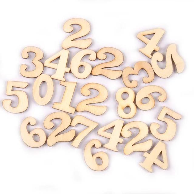 Mistura Aleatória de 50 Peças de Números de Madeira "0-9" para DIY, Scrapbooking e Decoração Artesanal de Casa - Ornamentos Criativos m2611