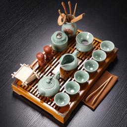 Luxo chinês conjunto de xícara de chá porcelana moderno chá cerimônia coador roxo argila kung fu chá conjunto bandeja juego de te teaware dg50ts - Image 1