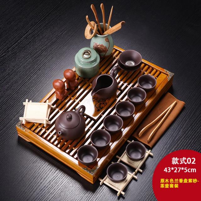 Conjunto de Chá Chinês de Luxo em Porcelana Moderna com Bandeja e Coador em Argila Roxa para Cerimônia Kung Fu