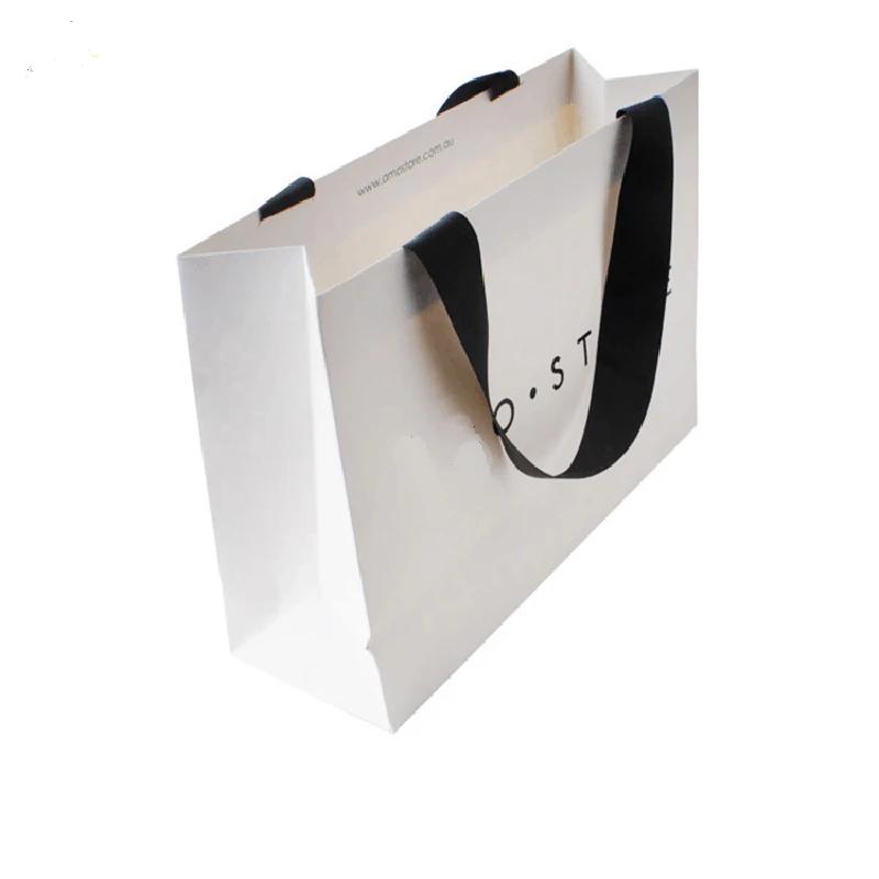 Saco De Papel De Presente De Compras Com Alça Embutida, Logotipo Personalizado Para Roupas Boutique De Embalagem Boutiques, Branco, Luxo - Image 1