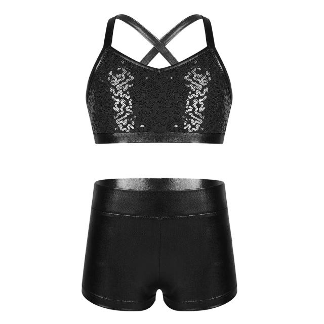 Shorts e Tops de Tank com Sequins Femininos para Ballet, Ginástica e Treino Fitness Infantil