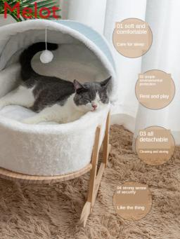 Gato ninho de inverno quente fechado casa de gato quatro estações universal removível lavável princesa cama berço cadeira suprimentos gato cama animais estimação - Image 6