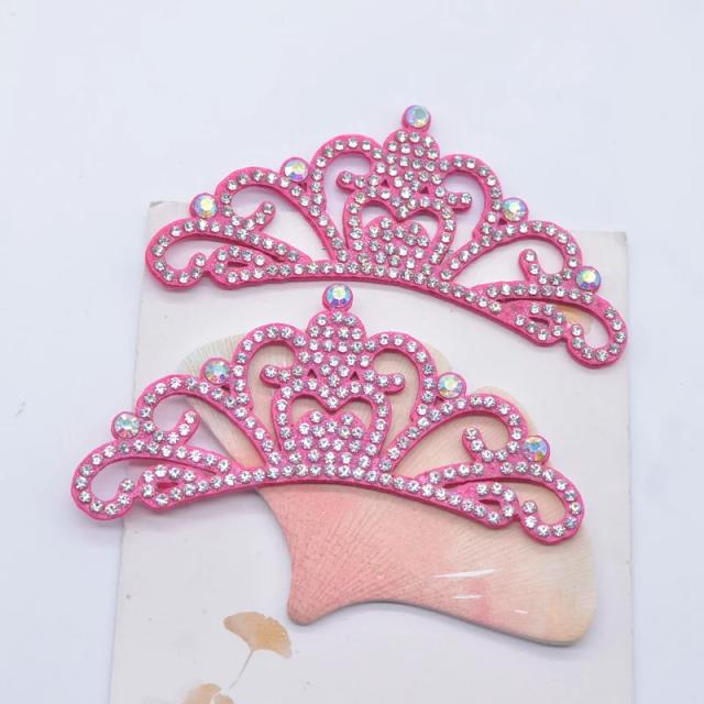 Conjunto de 6 Apliques em Forma de Coroa Rosa e Vermelho com Strass para DIY em Roupas de Bebê e Acessórios de Decoração