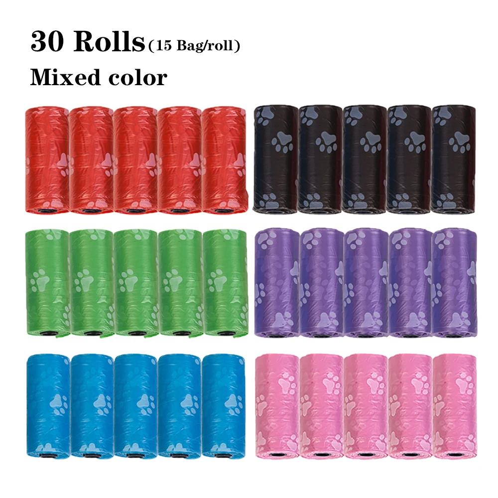 Saco de cocô de cachorro sacos de resíduos de cão de estimação 30 rolos de recarga com 1 dispensadores clipe de coleira fácil rasgo sacos de captação de cocô suprimentos para animais de estimação - Image 1
