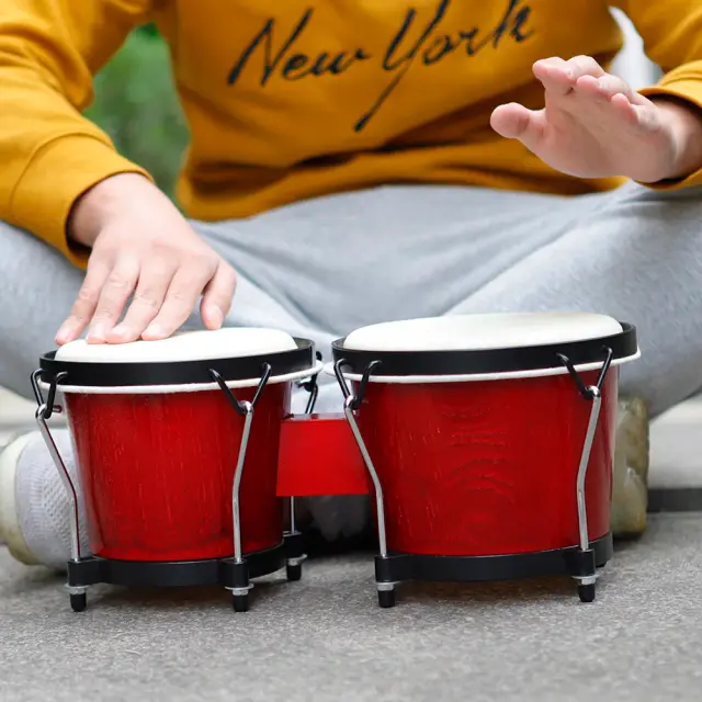 Bongo Africano de Madeira: Tambor de Som Percussivo com Pele de Cabra para Ritmos Musicais e Presentes Afináveis