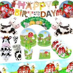 Balões para festas de aniversário infantil, tema de vaca, animais de fazenda, decoração de festa, desenho, conjunto de talheres descartáveis, chá de bebê - Image 1