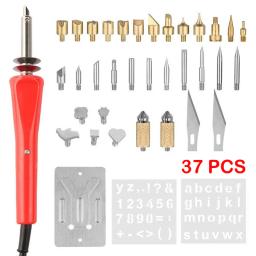 37 pçs 30w queima de madeira caneta ferramenta de solda estêncil ferro conjunto de artesanato pirografia kit - Image 1