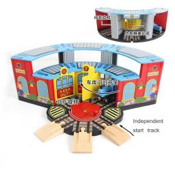 Conjunto de trilho de trem ferroviário de madeira, acessório de estação de trem com túnel adequado para todas as marcas, brinquedos educativos de trilhos de madeira para crianças - Image 2