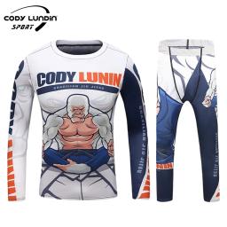 Cody Lundin treinamento Rash Guard para crianças, calças justas de compressão de camada de base, Jiu Jitsu Rash Guard Set No Gi BJJ Fitness Boxing Sportwear - Image 2