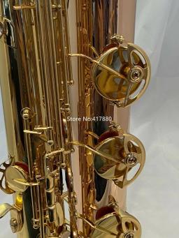 Venda quente saxofone baritone e plana baixo uma laca de ouro rosa bronze sino instrumento musical profissional com caso - Image 5