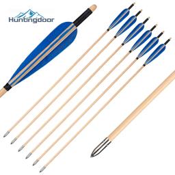 Flechas de madeira para arco recurvo, penas reais, flecha artesanal, caça tradicional do arco longo, 80cm, 8mm, 6 pcs, 12pcs - Image 3