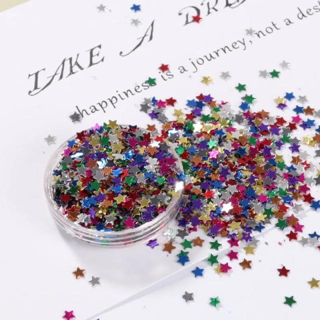 Lantejoula em Formato de Estrela 3mm e 4mm - Pacote com 10g para Unhas, Decoração de Casamento e Manicure Glamourosa