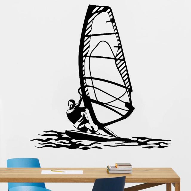 Decoração de parede em vinil com tema de windsurf para crianças - Adesivos de arte aquática para ginásios e quartos estilo praia