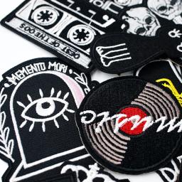 Patches de apliques bordados para vestuário, preto e branco, Tecido bonito, DIY Vestuário Acessórios, Emblemas Música 1987 - Image 3