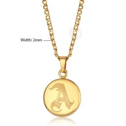 Colar de pingente, elegante, retrô, iniciais, para mulheres, homens, letras do alfabeto, aço inoxidável, redondo, moeda, enfeite de jóias, presente kp663 - Image 6