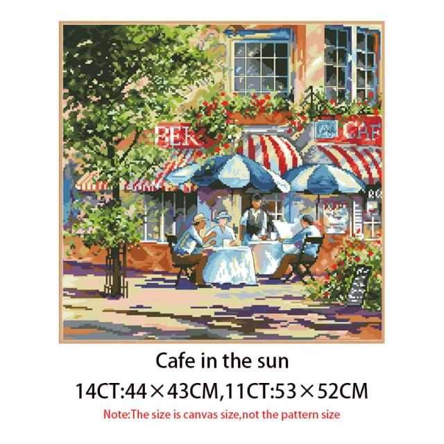 Pacote de Bordado Café ao Sol: Kits Contados de Ponto Cruz para Pintura DIY em Lona Impressa, 11 e 14CT