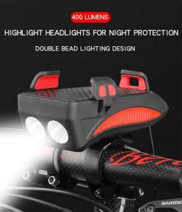Lanterna de bicicleta multifunções 400 lúmens, luz led 4 em 1, suporte para buzina de bicicleta, lâmpada frontal, suporte para celular - Image 3