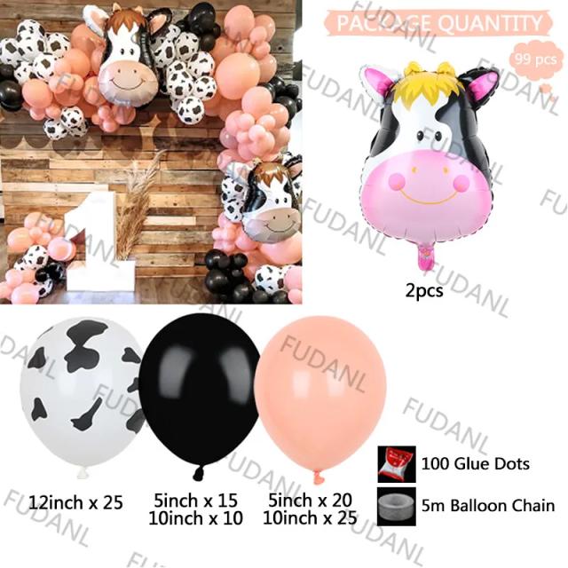 Conjunto Temático de Festa: Balões e Decorações de Fazenda com Vaca em Branco e Preto para Aniversário, Chuveiro de Bebê e Casamentos