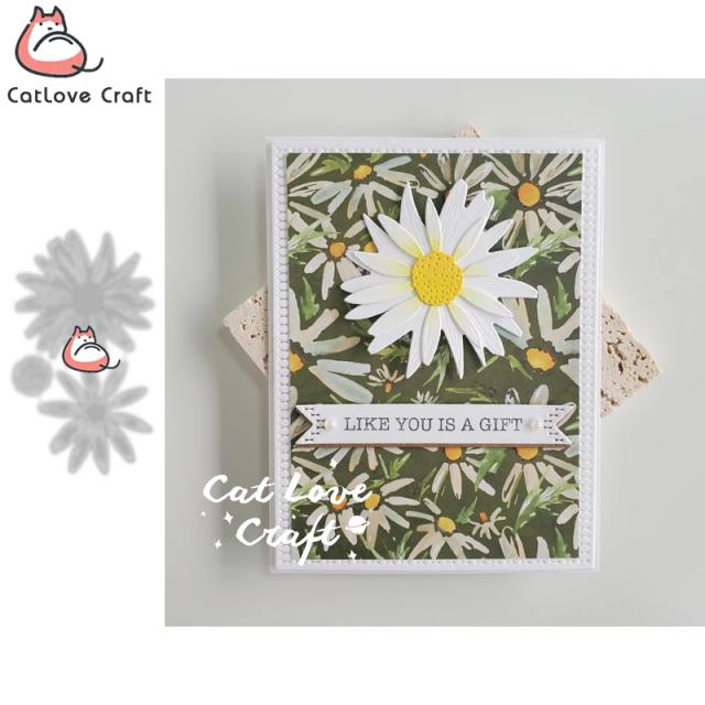 Molde Estêncil de Corte de Metal Catlove para Scrapbooking - Flor Margarida e Gravação DIY 2021