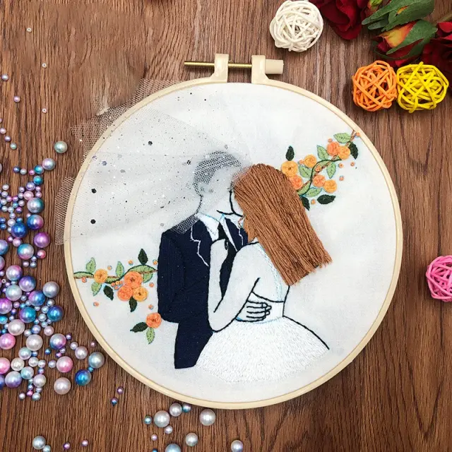 Kit de Bordado DIY Europeu para Casais - Materiais e Ferramentas de Costura para Casamento