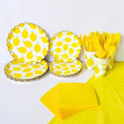 Decorações de festa com tema de limão para aniversário de crianças, decoração de festa de casamento, bandeja com bronze, copo de papel, garfo e colher - Image 2