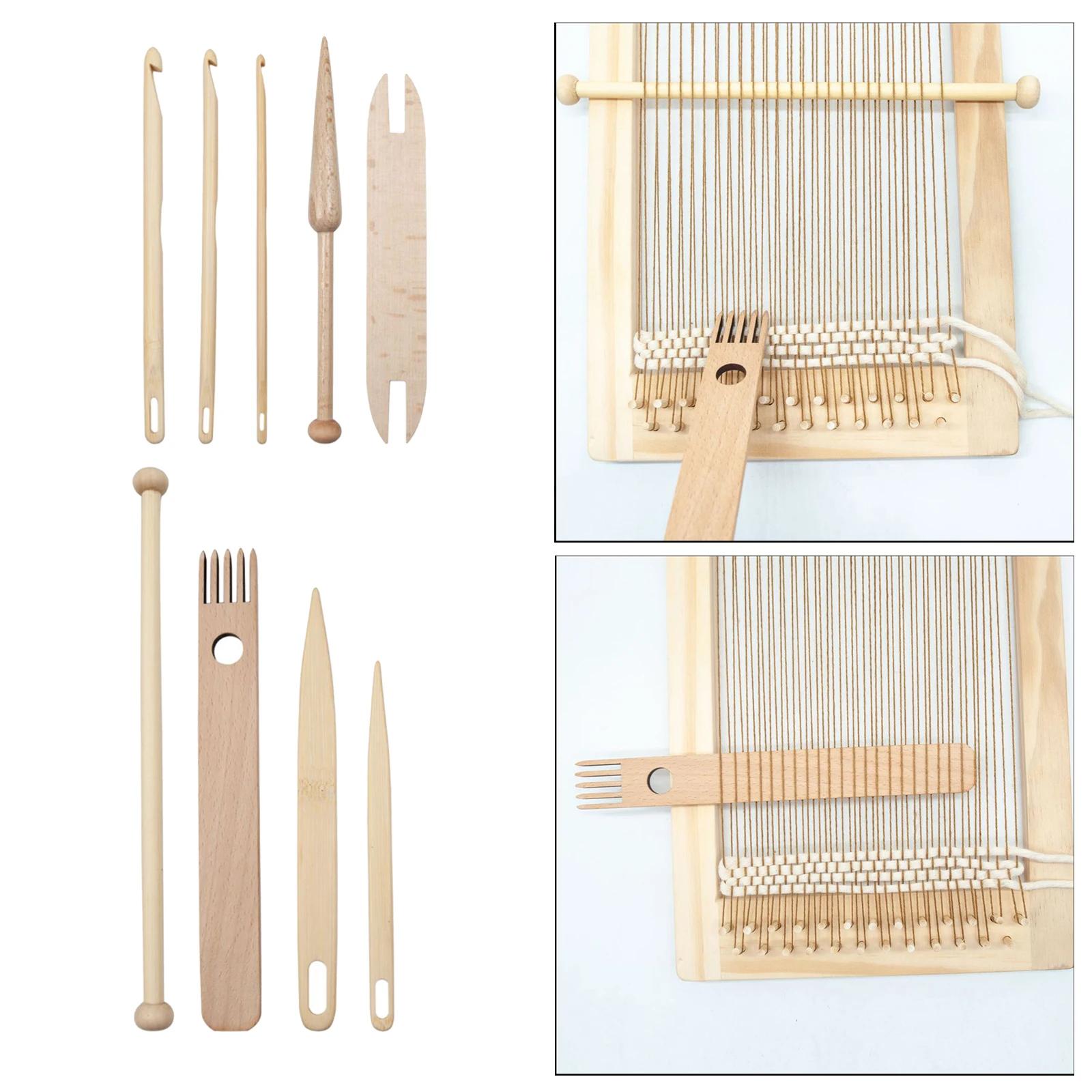 Ferramentas de tecelagem Madeira, Weaving Shuttle, Agulha de crochê, Mão Loom Stick, Tricô Tapeçaria, Ferramentas DIY Craft, 9Pcs Set - Image 1